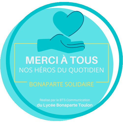 Logo de remerciements n°1 - Un coeur dans une main et le message merci à tous nos héros du quotidien