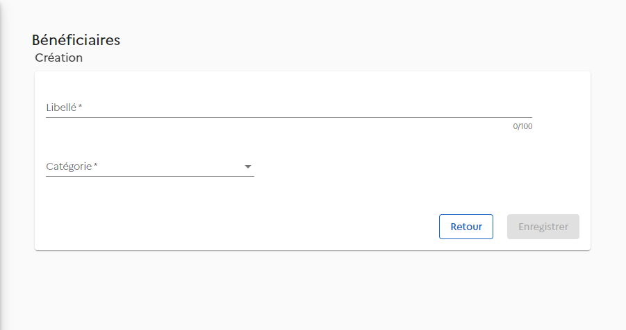 screen de l'écran bénéficiaire Create
