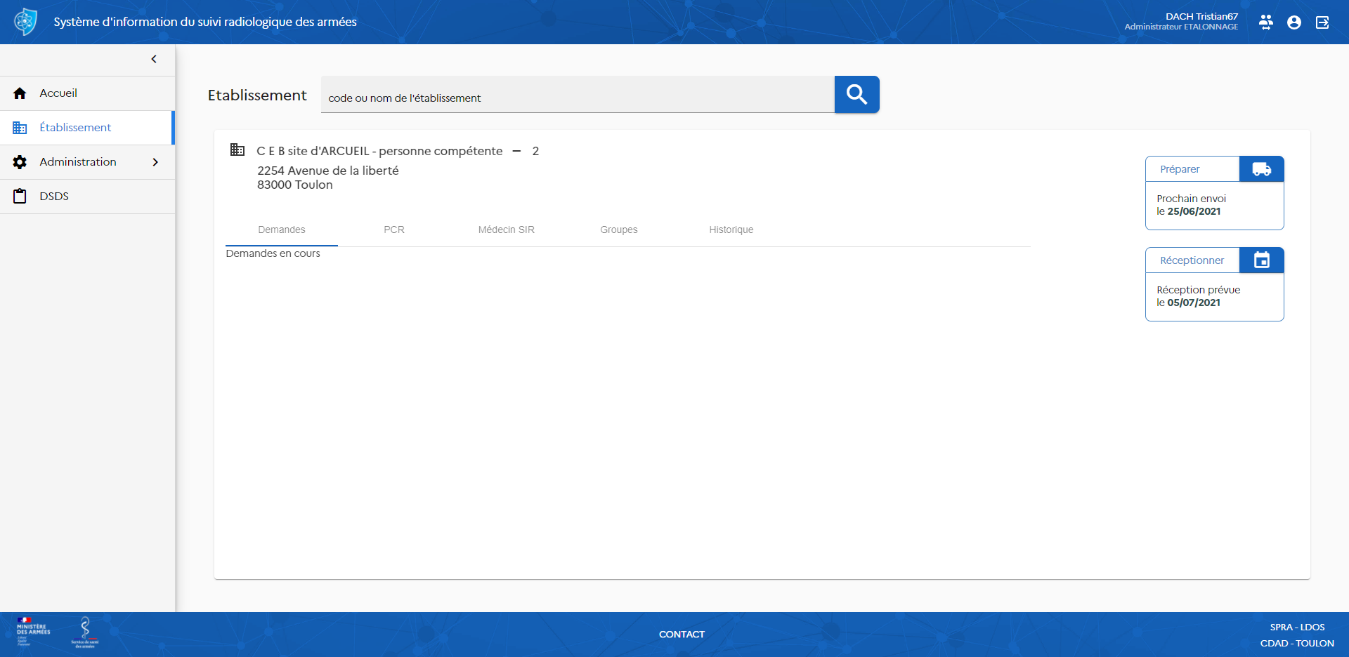 screen de l'écran établissement